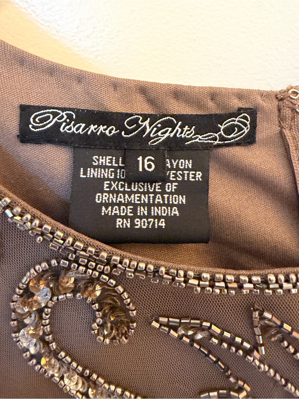Adrianna Papell Mocha Beaded Sheer Overlay Evening Dress - Picture 11 of 12